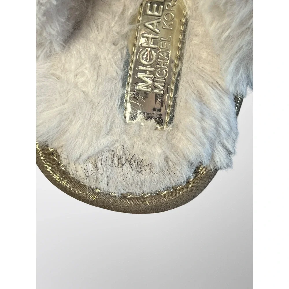 GUC Michael Kors Grace Bow Faux Fur Lined Mule Slippers Girls Size 1